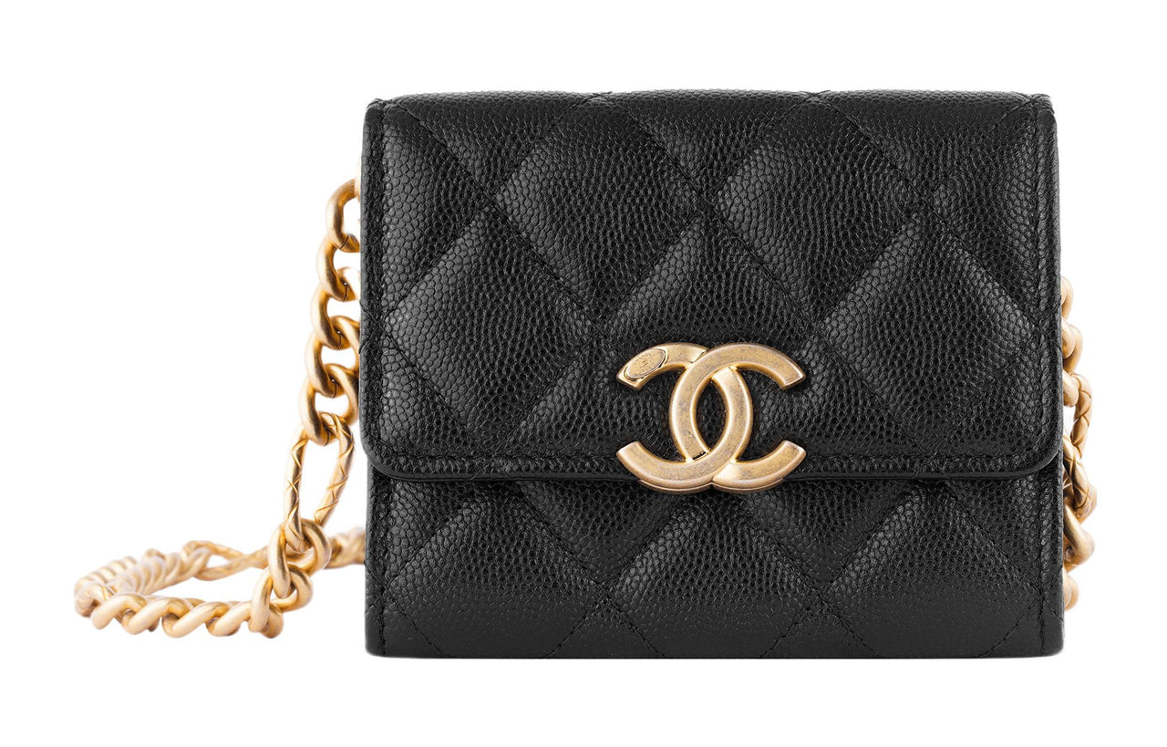 CHANEL Grain Embossed Calfskin Coin Purse, Clutch, Shoulder Bag, Crossbody Bag Women's Black