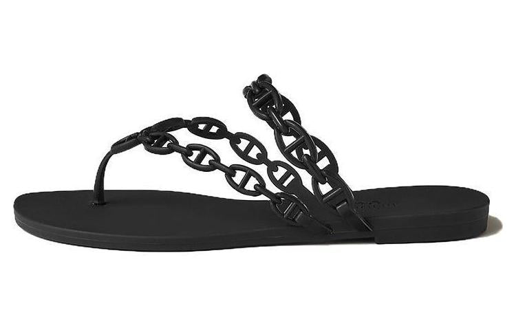 HERMES Rubber Sole Slip-Resistant Flip Flops Women's Black