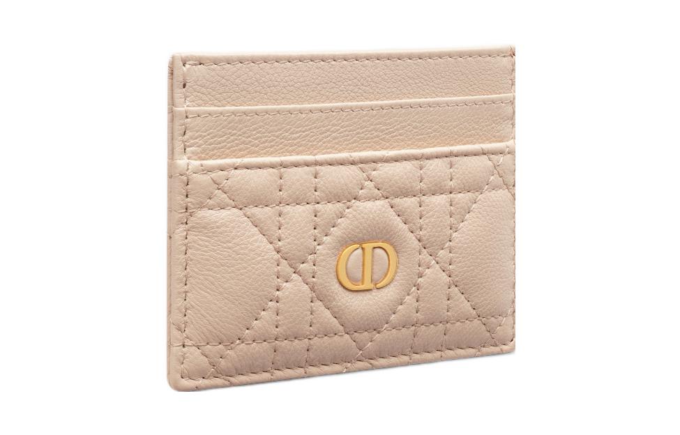 DIOR Caro Cow Leather Card Clip Card Holder Women's Ecru