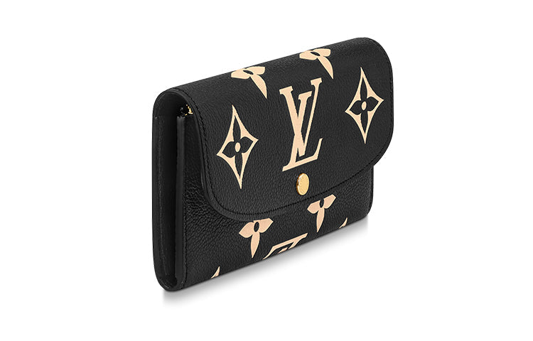 LOUIS VUITTON Emilie Embossed Grained Cow Leather Wallet Women's Black