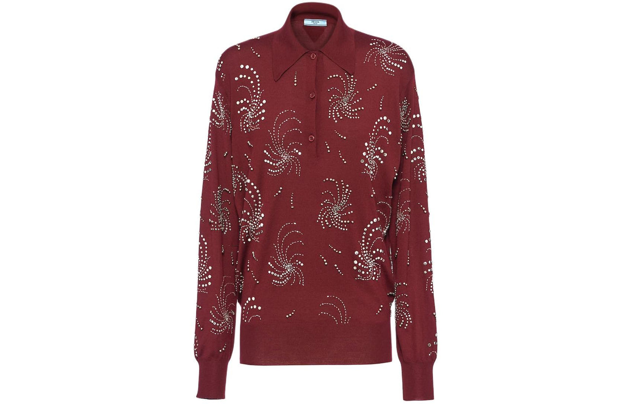 PRADA Crystal embellished Cashmere Polo Shirt