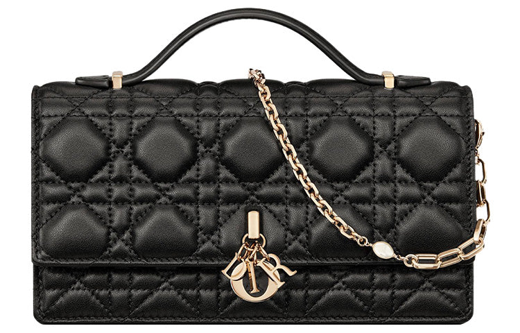 DIOR Lady Dior Sheepskin One Shoulder Crossbody Clutch Regular Women's Black