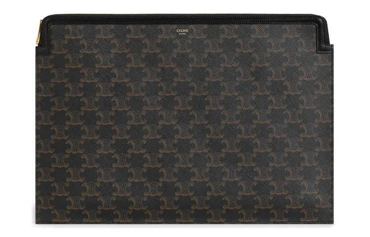 CELINE Artificial Leather And Cow Leather Document Folder Clutch Men's Black