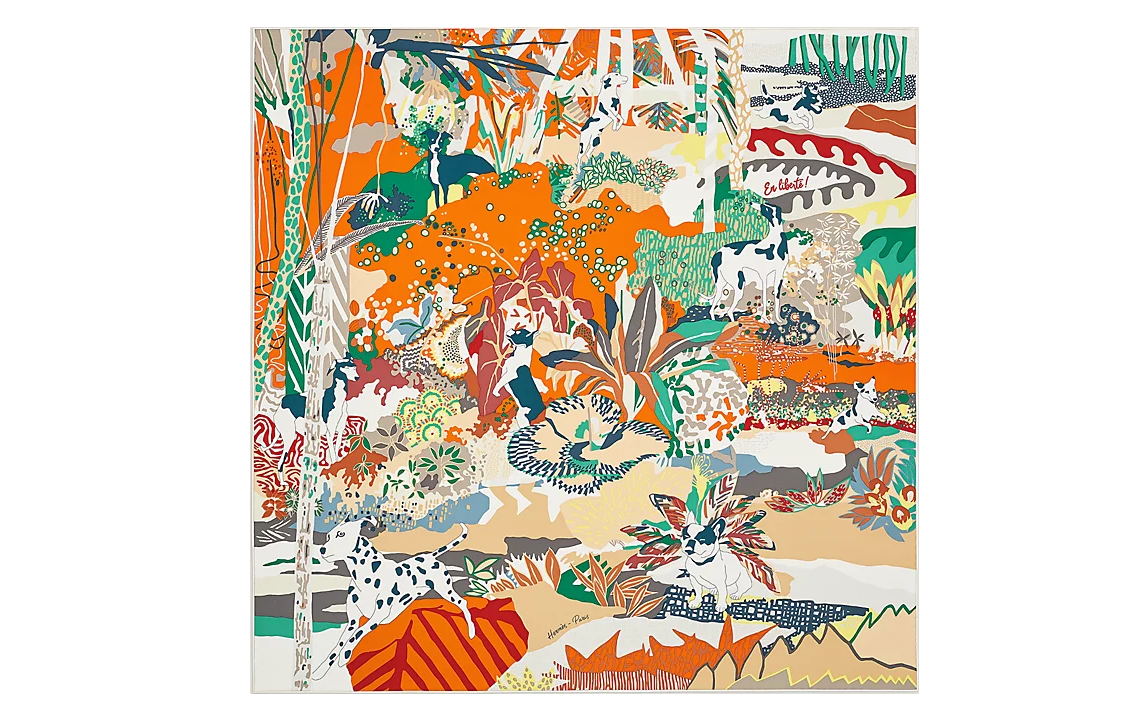 HERMES Silk Scarf Women's Orange/Vertical/White
