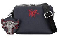 DIOR Shawn Collaboration Grained Calfskin Handheld Crossbody Bag Shoulder Bag Men's Navy