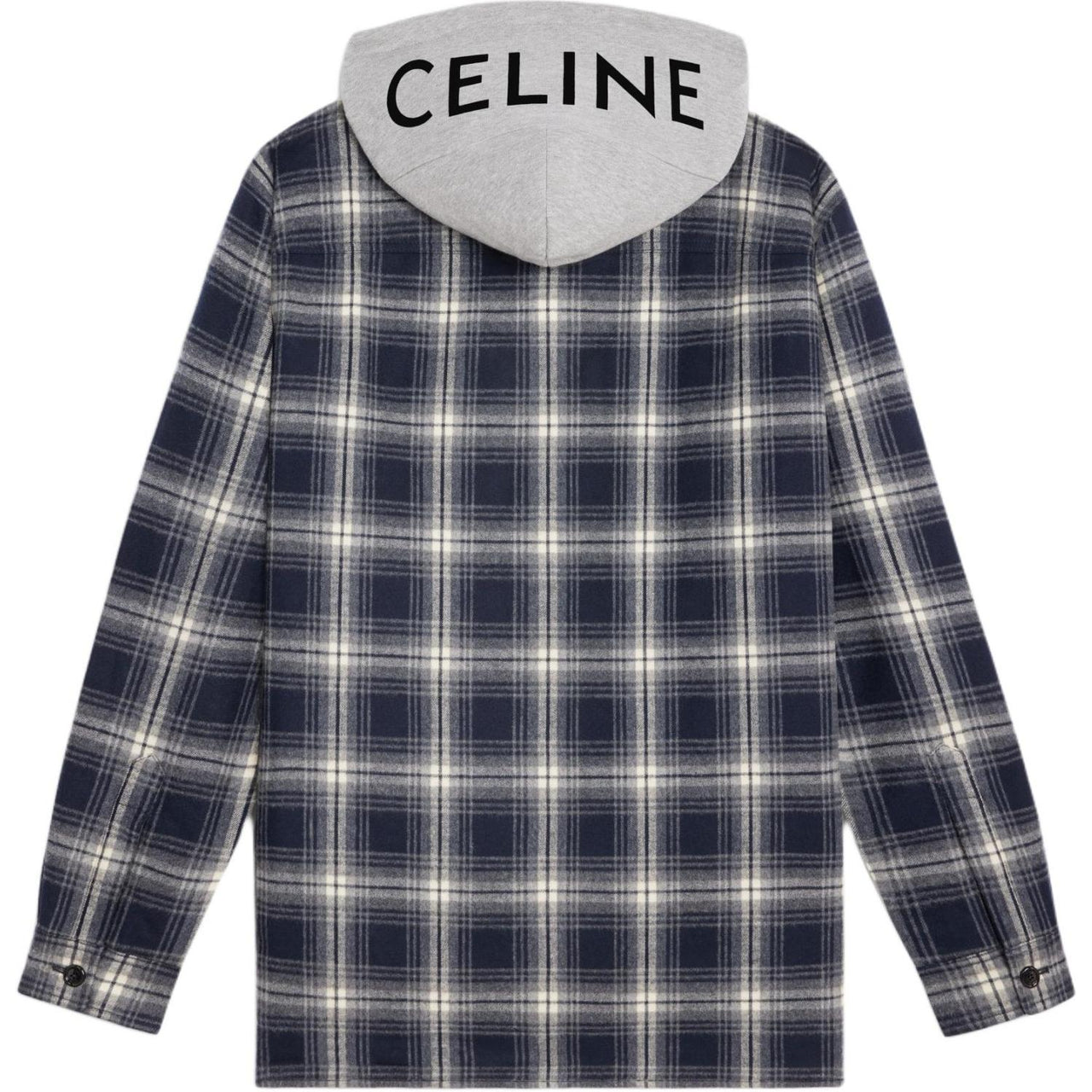 CELINE Hooded Checked Cotton Overshirt