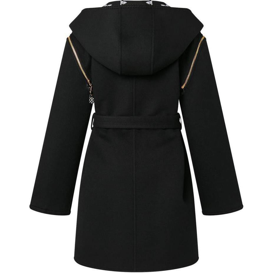 LOUIS VUITTON Reversible Zipper Sleeve Hooded Wrap Coat
