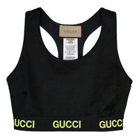 (WMNS) Gucci Logo Jacquard Crop Top 'Black Yellow' 693086-XJDS5-1131