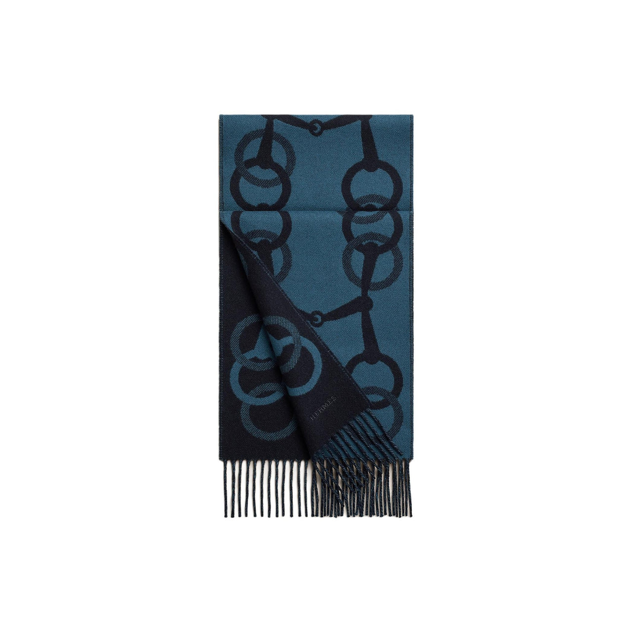 HERMES Cashmere Knit Scarves Men's Navy