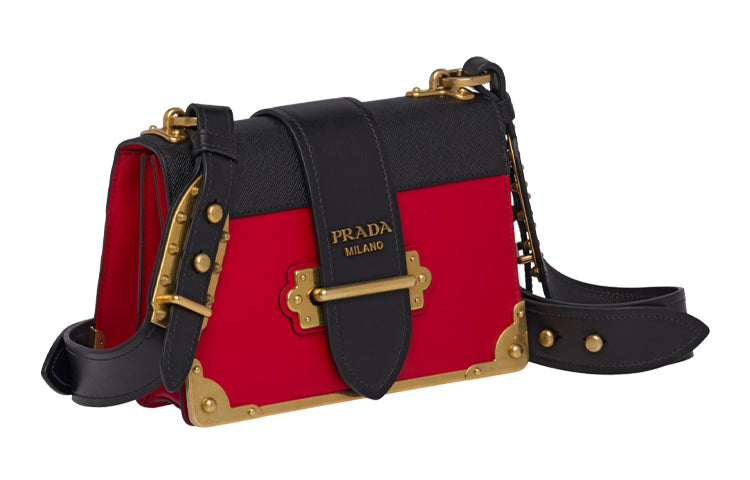 PRADA Cahier Cow Leather Shoulder Bag Crossbody Bag Women's Red/Black