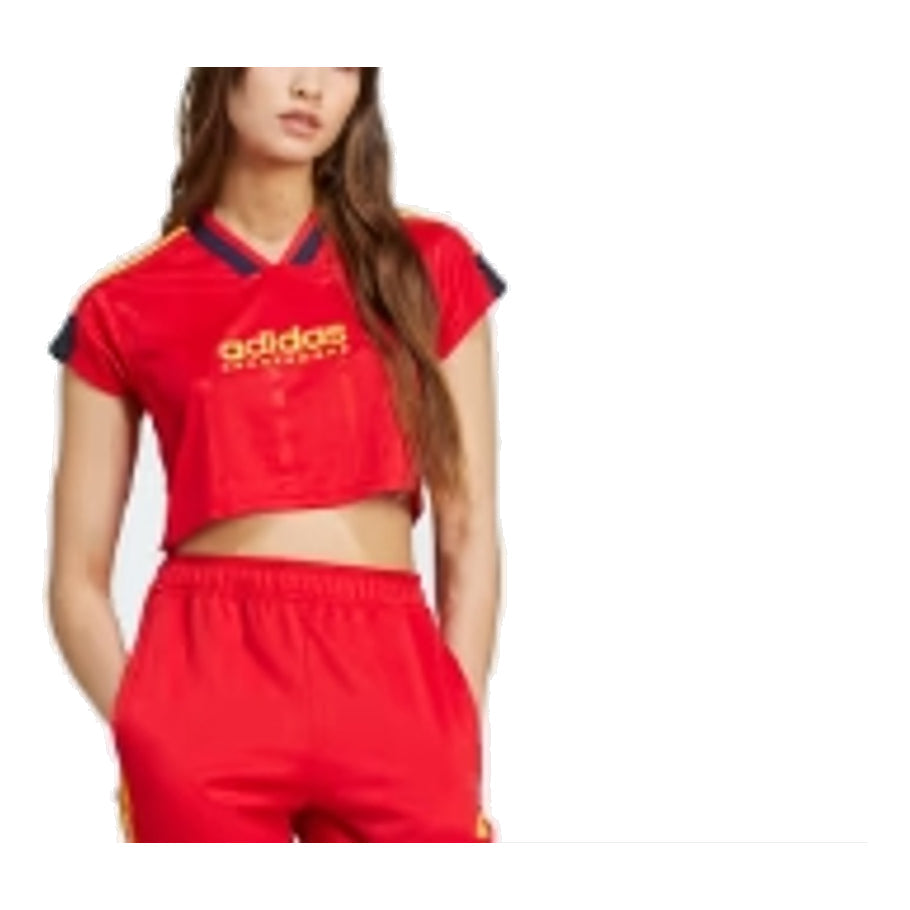 (WMNS) adidas Tiro Cut 3-Stripes Crop Jersey 'Red Black' IZ2091