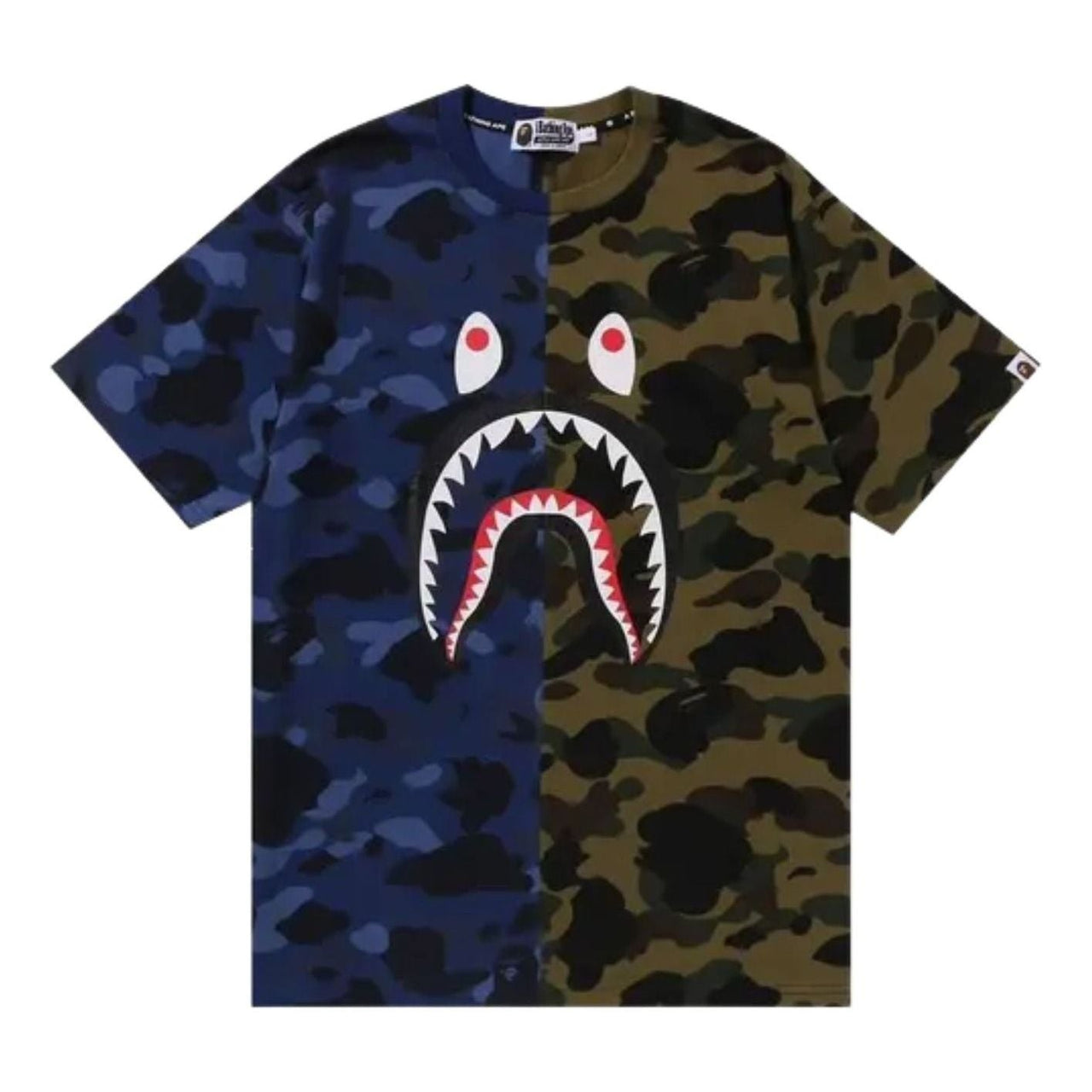A Bathing Ape Split Camo Shark T-Shirt 'Navy' 1M30109009-NAVY