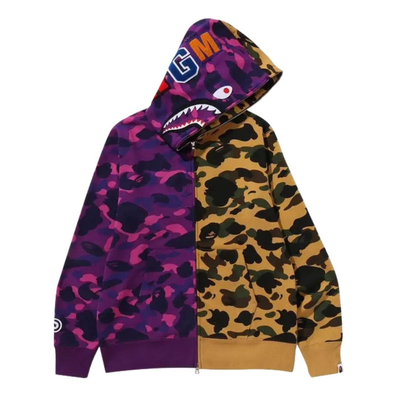 A Bathing Ape Split Camo Shark Full Zip Hoodie 'Purple' 1M30115005-PURPLE