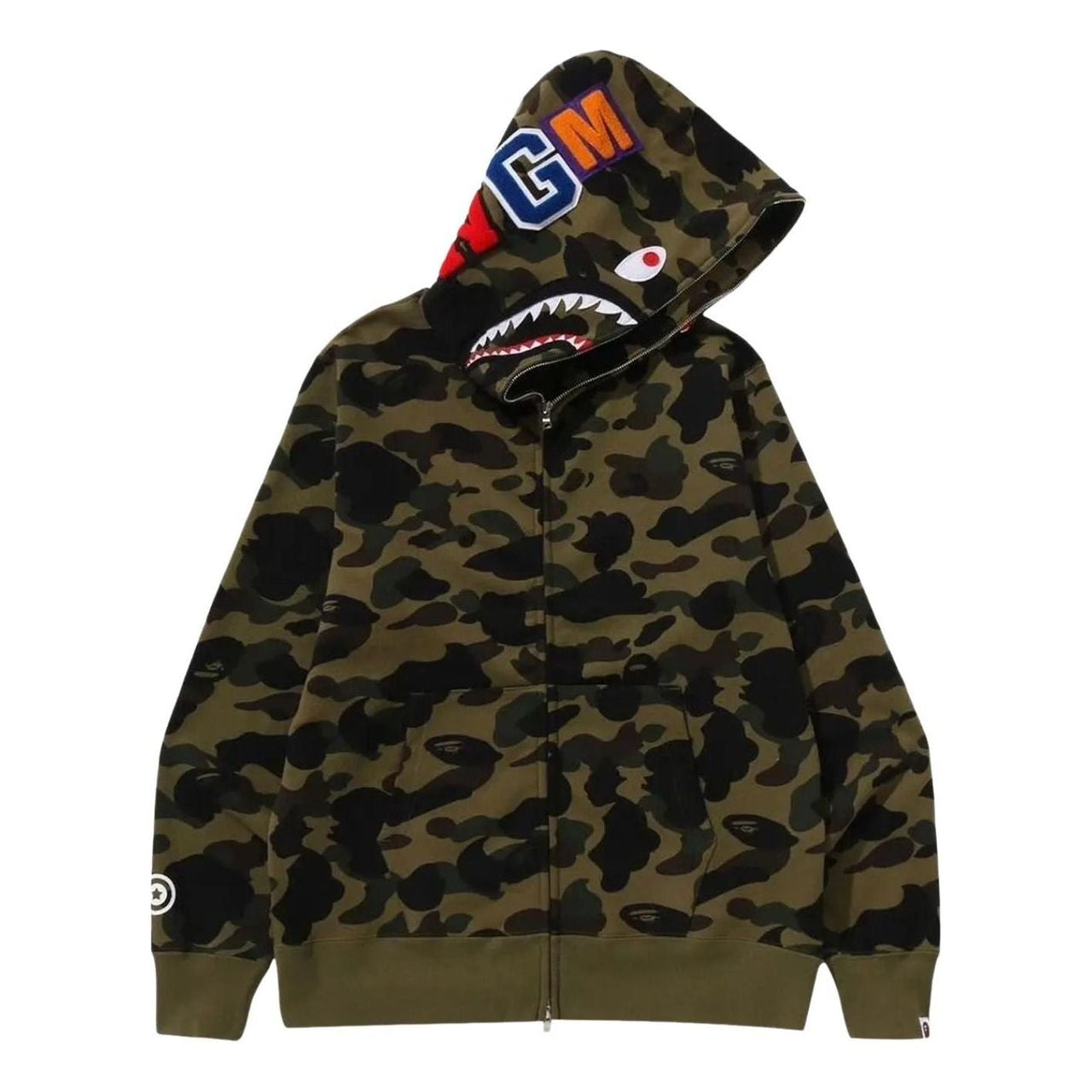 A Bathing Ape Camo Shark Full Zip Hoodie 'Green' 1M30115007-GREEN
