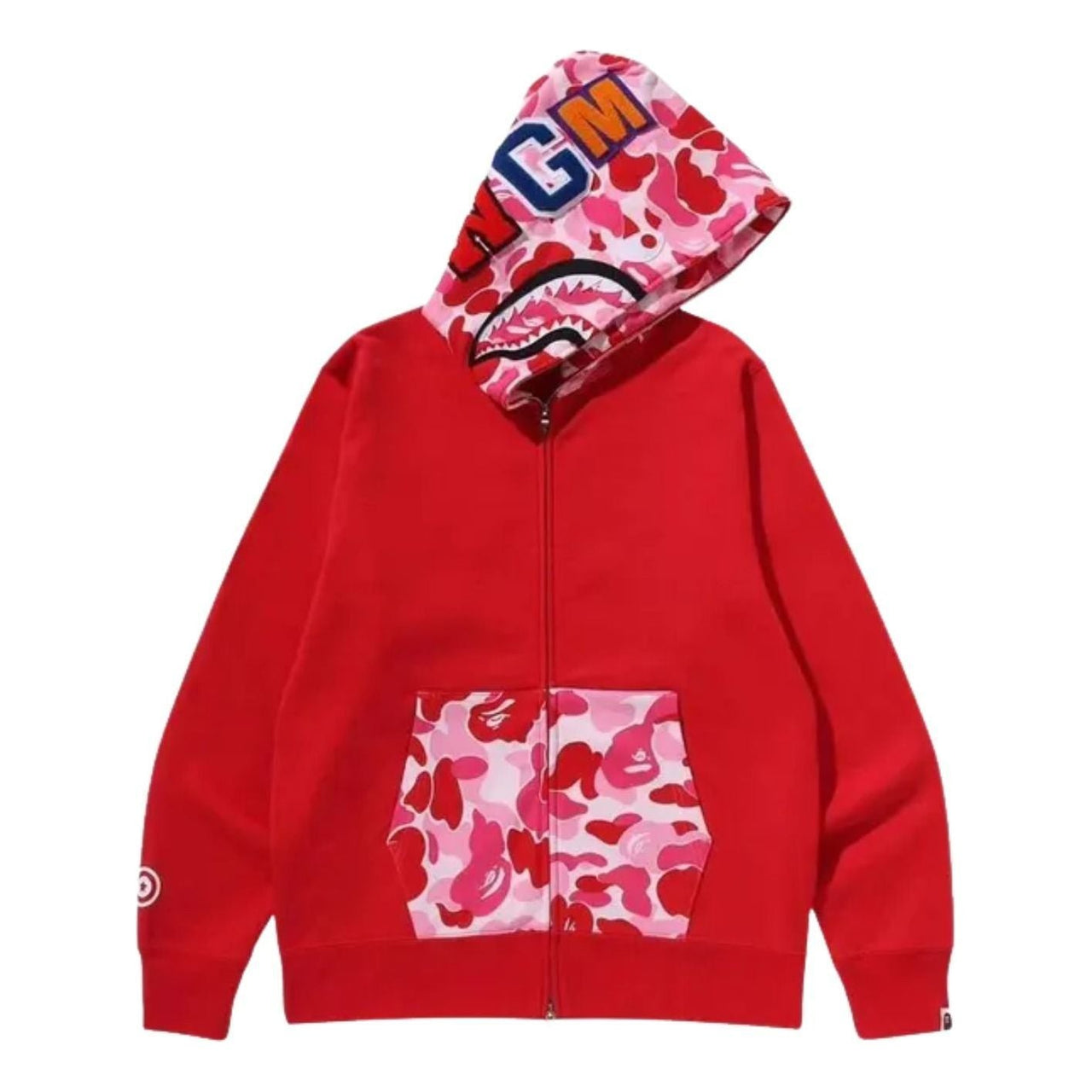 A Bathing Ape Camo Shark Full Zip Hoodie 'Red' 1M30115301-RED