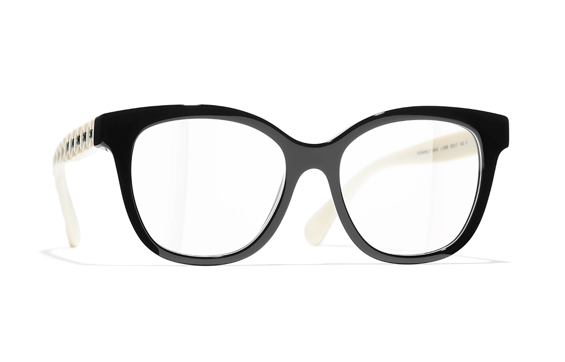 CHANEL Acetate Irregular Shape Eyeglass Frames Unisex Black