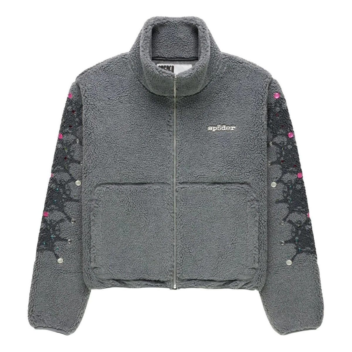 Sp5der Webstone Teddy Fleece Zip Up 'Slate Grey' JA001SS26SLT