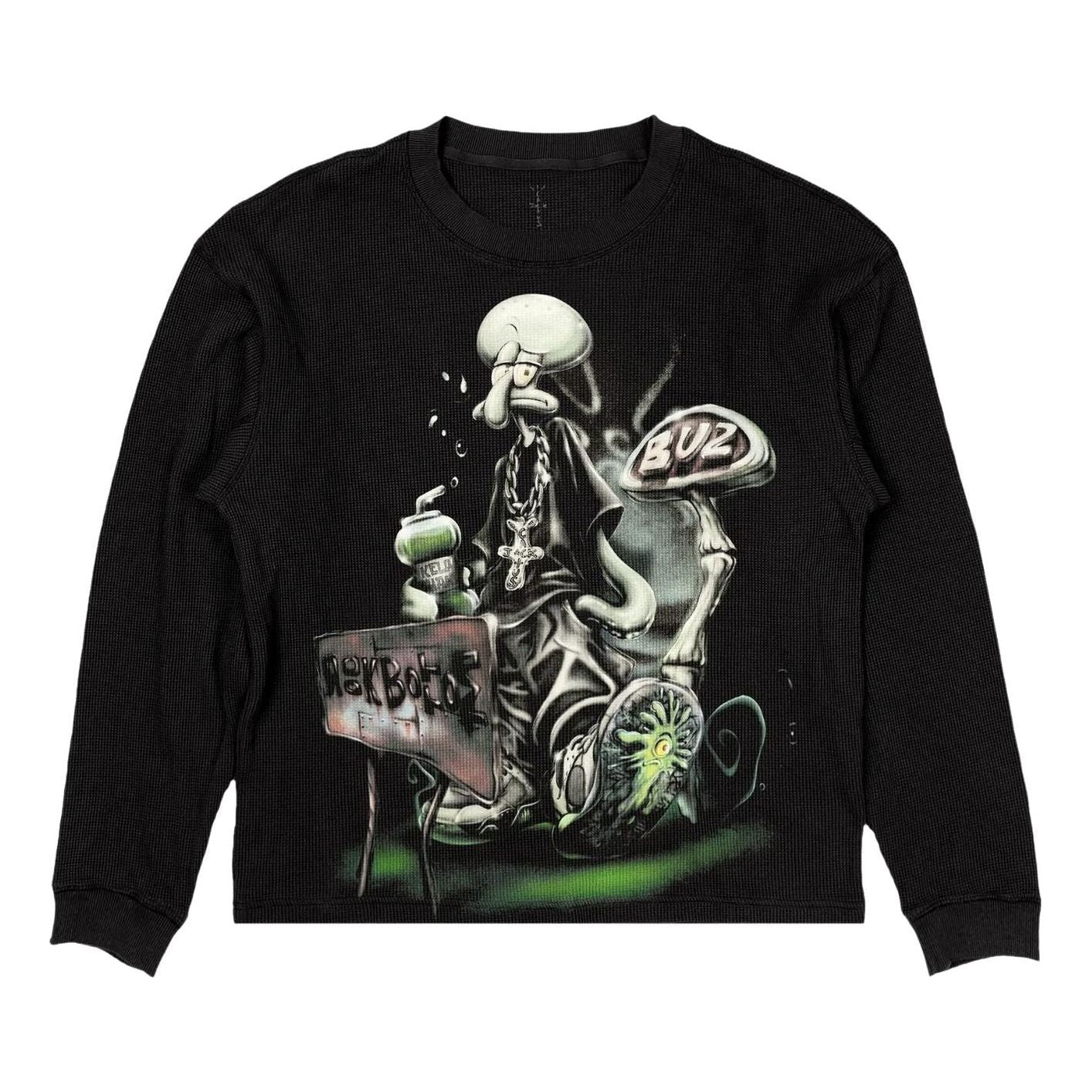 Cactus Jack by Travis Scott x Spongebob Rock Bottom Thermal Long-Sleeve 'Black' 01945-10004CJBTSX-BLAC-066