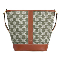 CELINE Triomphe Cow Leather With Fabric Bucket Bags Shoulder Bag Crossbody Bag Small Size Women's Khaki Green/Tawny
