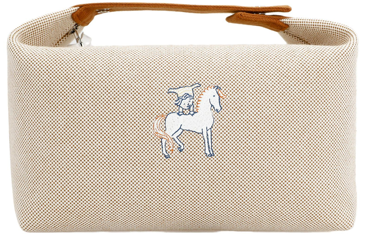 HERMES Bride-a-Brac Canvas Cotton Canvas Bag Lunch Boxes With Storage Unisex Orange
