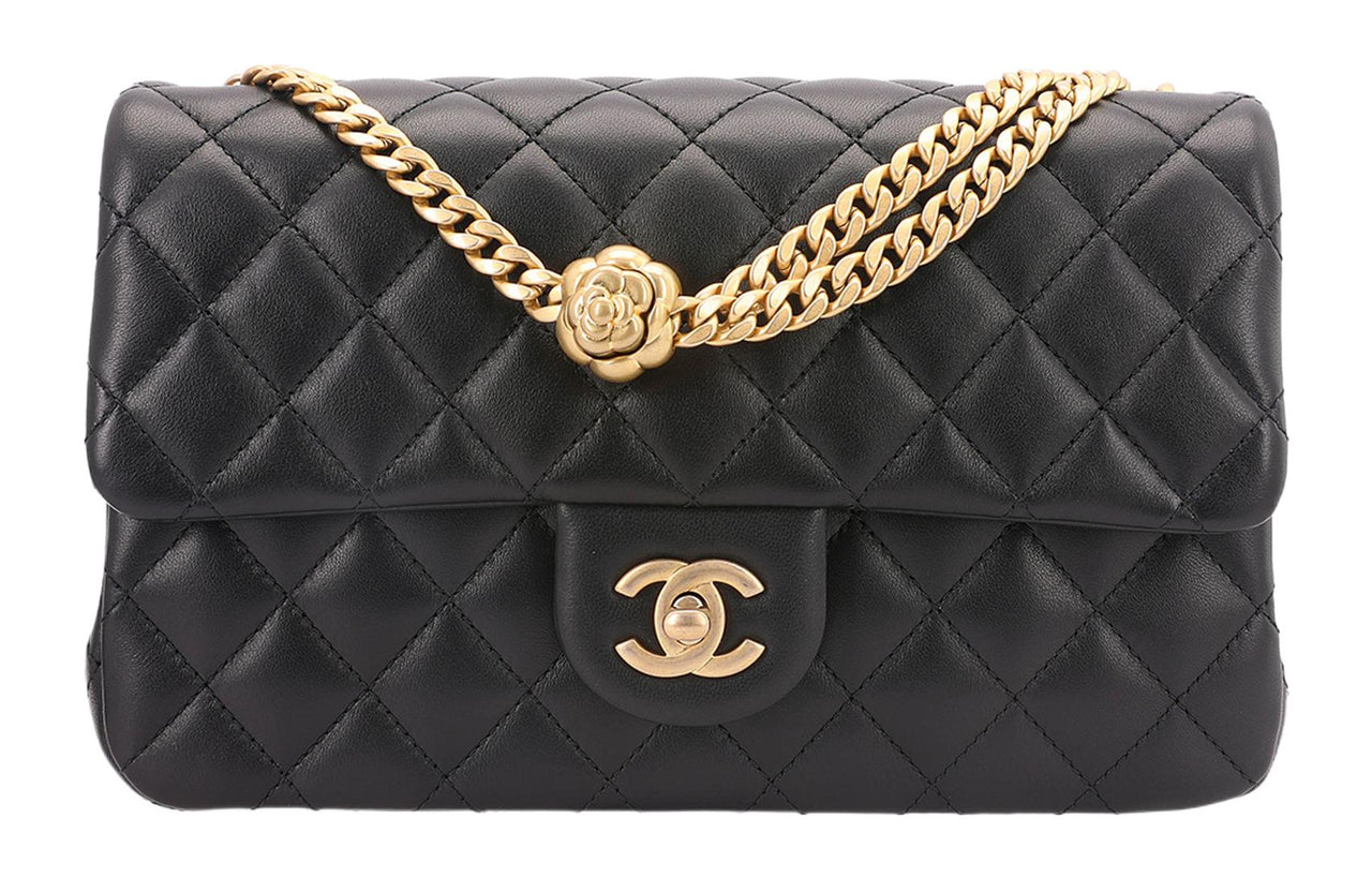 CHANEL Sheepskin Shoulder Bag Crossbody Bag Small Size Women's Black