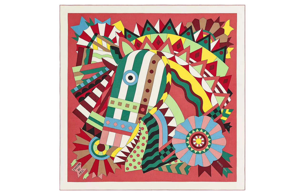 HERMES Shawls Women's Dark Pink/Green/Yellow