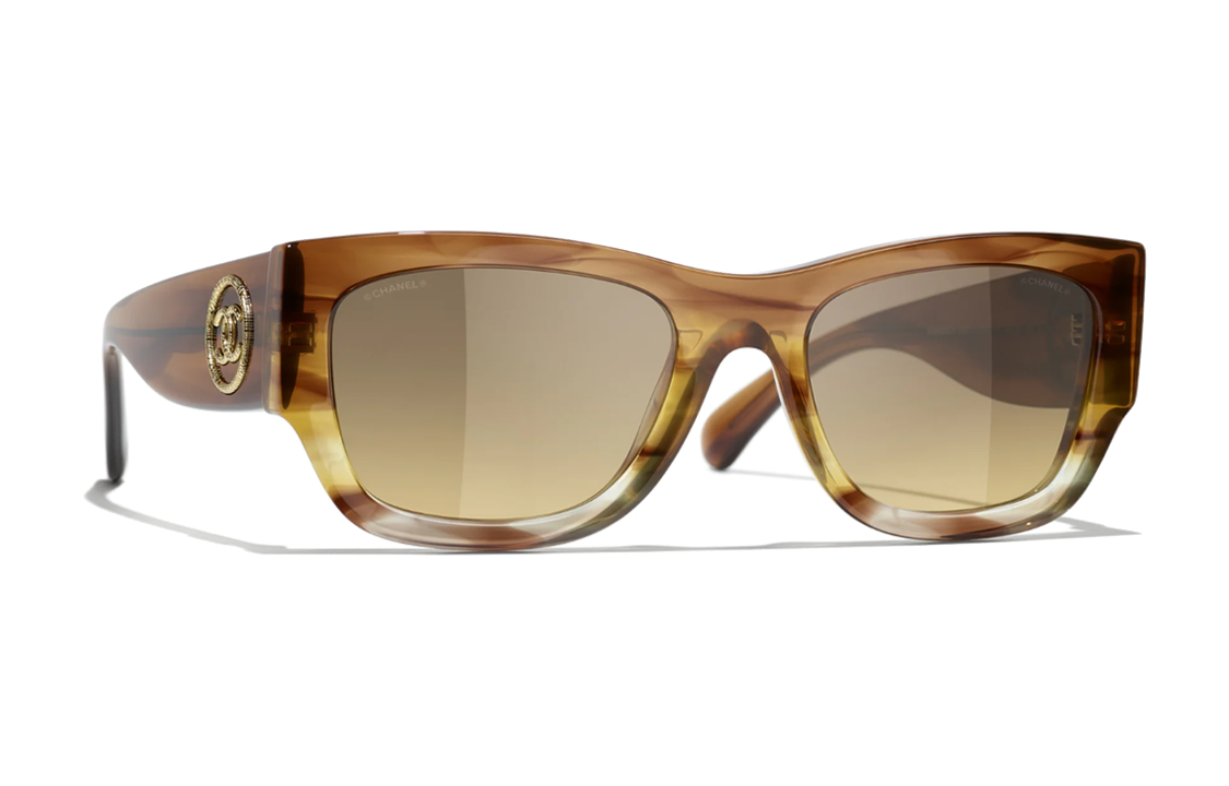 CHANEL Acetate Irregular Shape Sunglasses Women's Brown