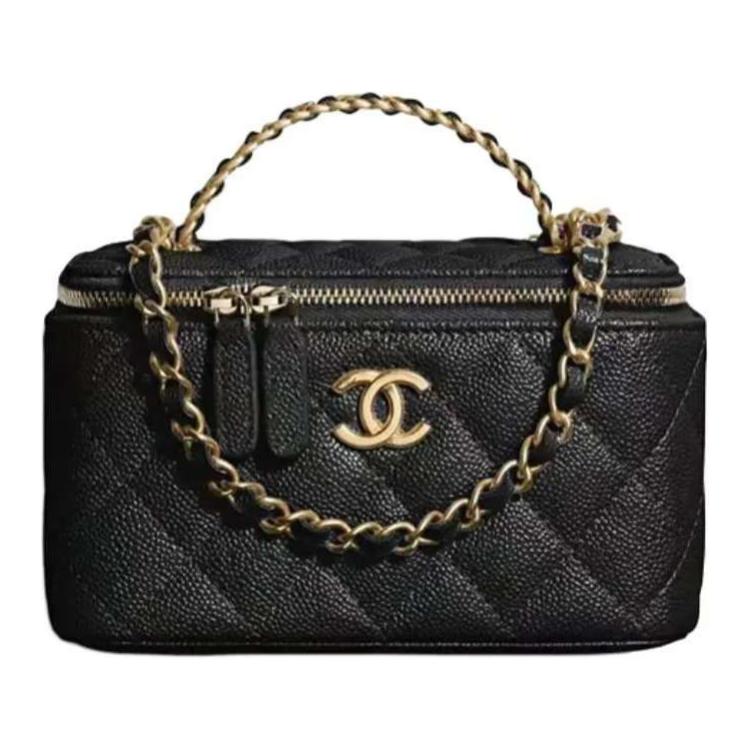 CHANEL Embossed Calfskin With Grains Box Bag Handbag Shoulder Bag Crossbody Bag Women's Black