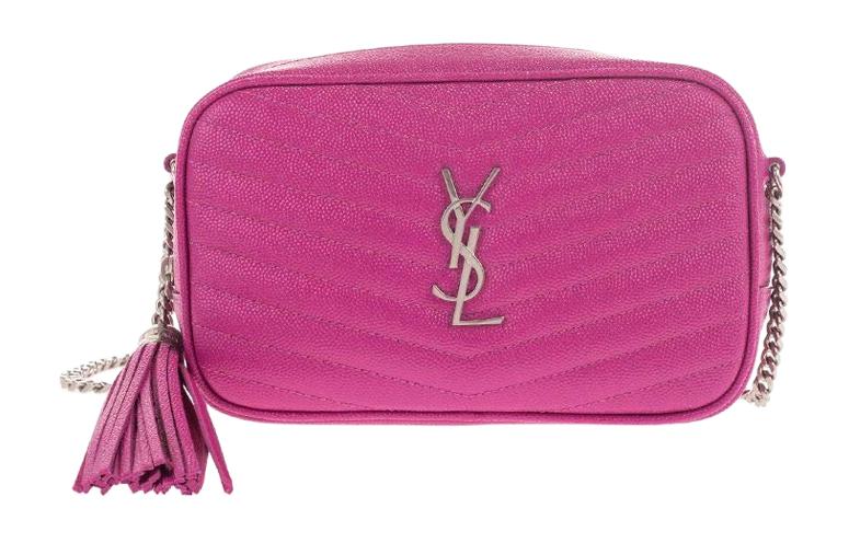 SAINT LAURENT LOU Grained Embossed Quilted Leather Camera Bag Shoulder Bag Crossbody Bag Mini Women's Fuchsia