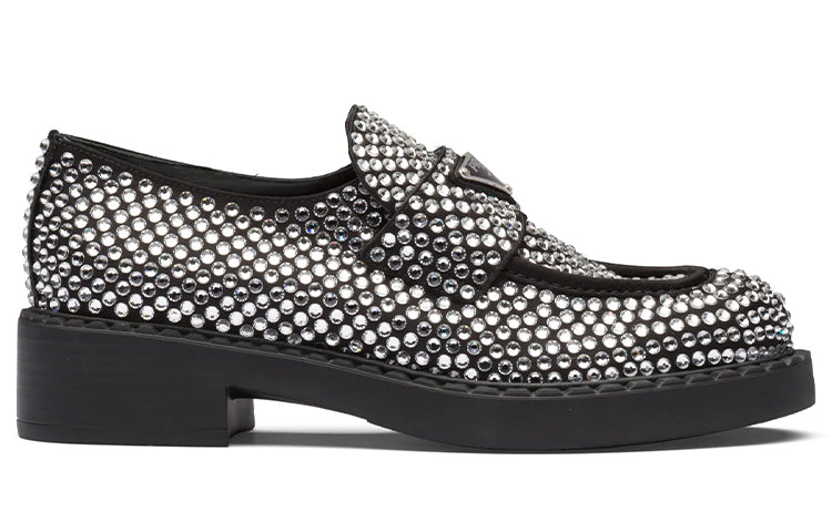 PRADA 50mm Crystal Loafer Black Satin Women's