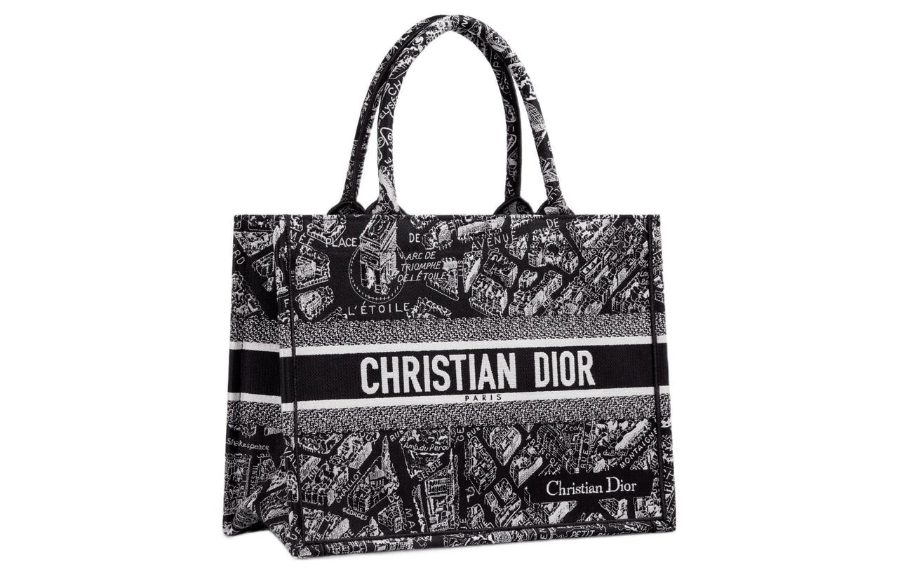 DIOR BookTote Embroidery Tote Bag, Shopping Bag, Handbag Medium Size Women's Black/White