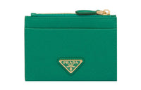 PRADA Saffiano Leather Card Clip Card Holder Women's Green