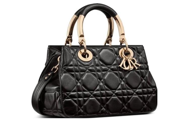 DIOR Calfskin Princess Diana Bag Shoulder Bag Crossbody Bag Handbag Medium Size Women's Black