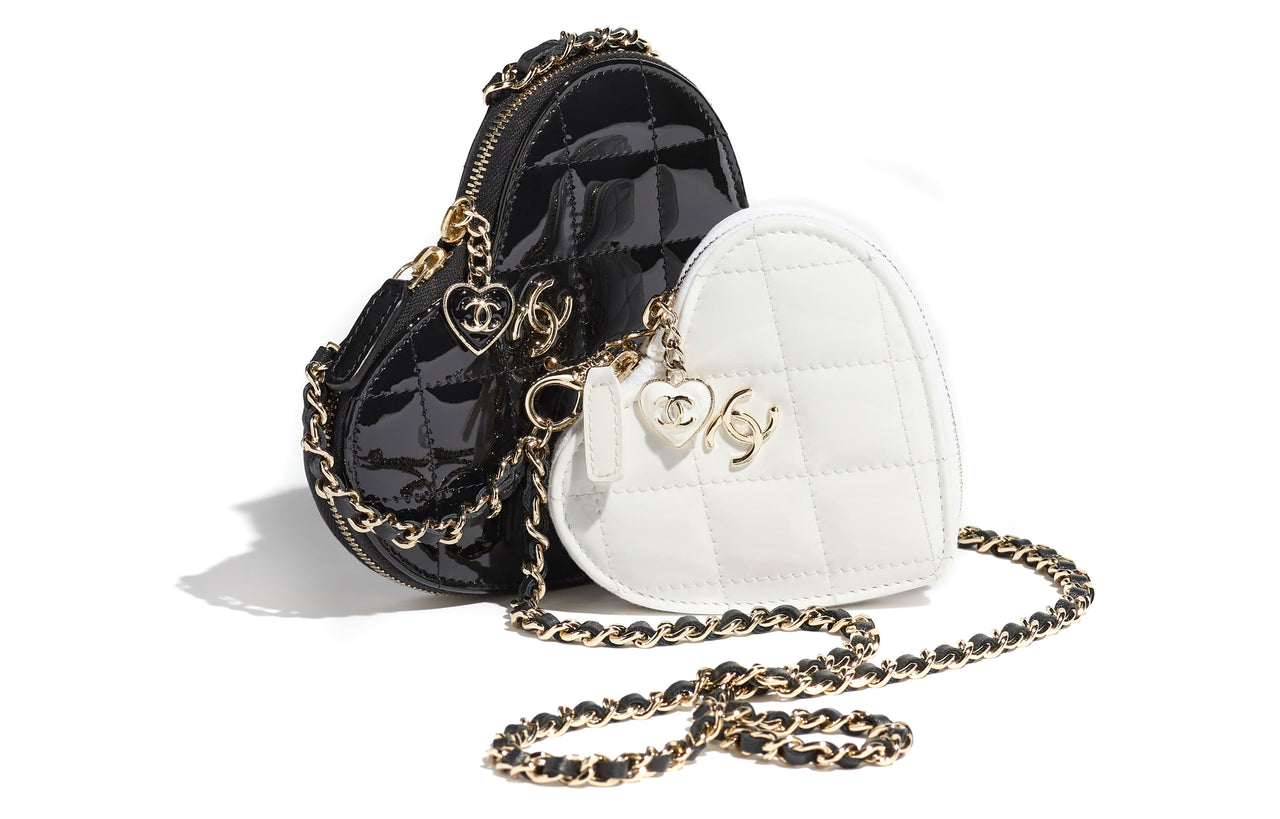 CHANEL Patent Leather Calfskin One Shoulder Crossbody Clutches Regular Women's Black/White