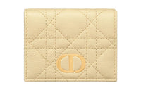 DIOR Caro Calfskin Coin Purse Card Holder Clutch Wallet Women's Custard