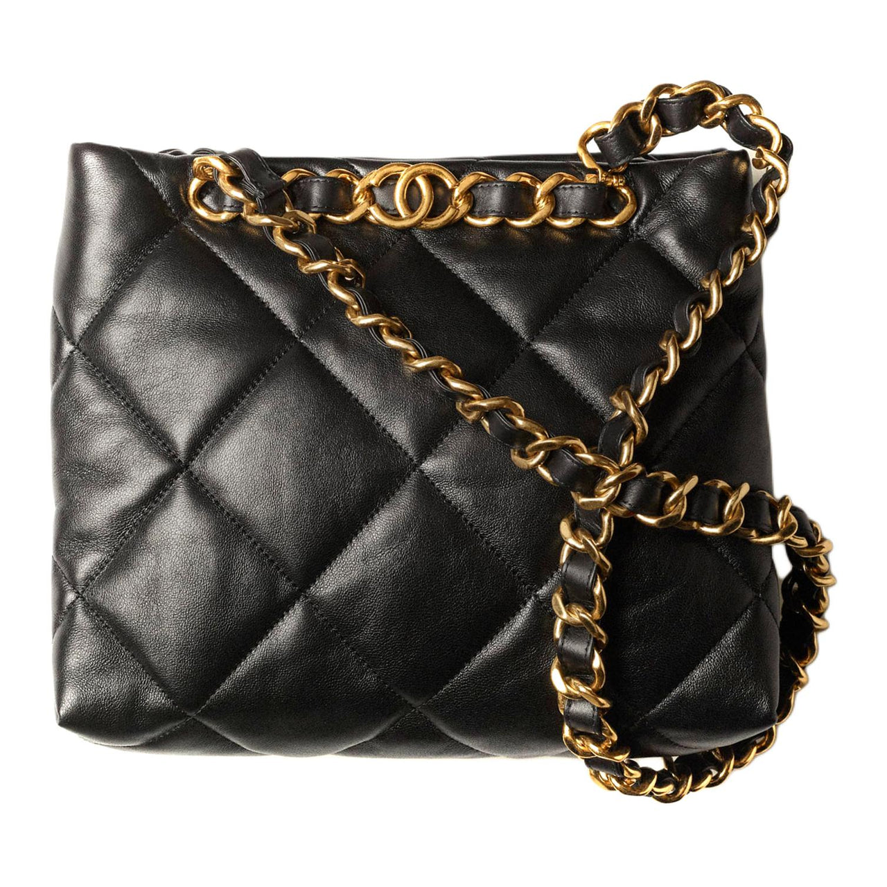 CHANEL Sheepskin Tote Bag Shopping Bag Shoulder Bag Crossbody Bag Small Size Women's Black
