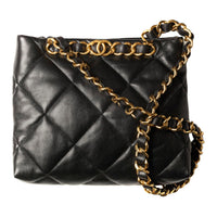 CHANEL Sheepskin Tote Bag Shopping Bag Shoulder Bag Crossbody Bag Small Size Women's Black