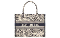 DIOR BookTote Embroidery Tote Bag, Shopping Bag, Handbag Medium Size Women's Beige & Marine Blue