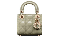 DIOR Lady Dior Patent Leather Cowhide Dior Bag Shoulder Bag Crossbody Bag Handbag Extra Mini Women's Gray Green
