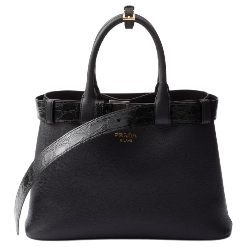 PRADA Leather Shoulder Bag Crossbody Bag Handbag Medium Size Women's Black