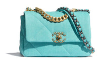 CHANEL 19Bag Denim With Calfskin Shoulder Bag Crossbody Bag Small Size Women's Fluorescent Blue