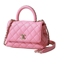 CHANEL Grained Calfskin One Shoulder Handbags Mini Women's Pink With Champagne Gold Accents