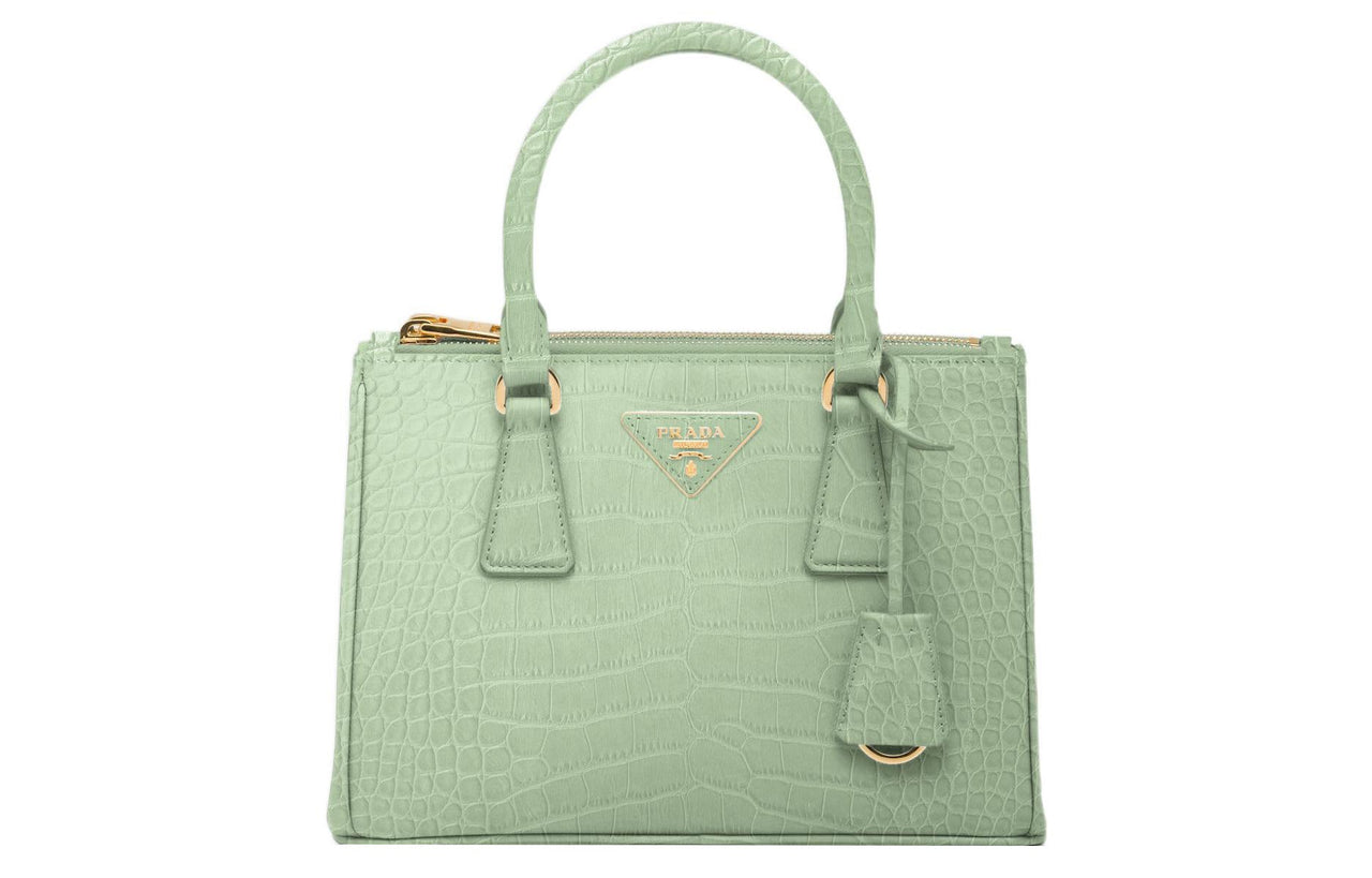 PRADA Galleria Killer Bag Crocodile Leather Shoulder Bag Crossbody Bag Handbag Small Size Women's Light Green