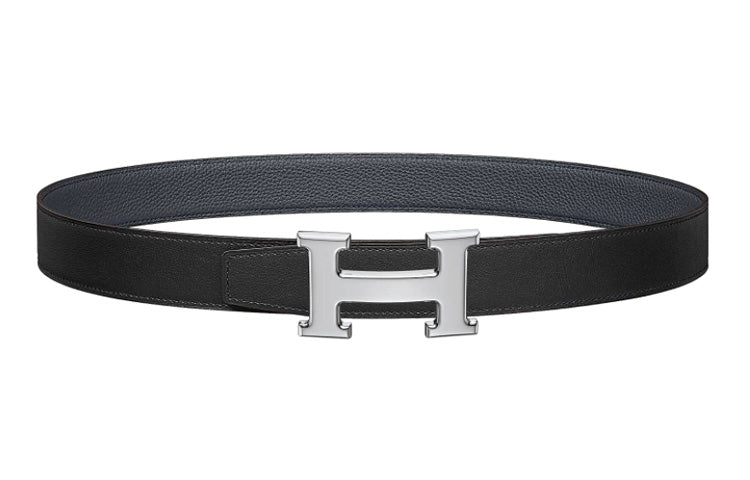 HERMES Togo Calfskin Double-Sided Leather Belt Leather Belts Unisex Black Midnight Blue 3.2cm