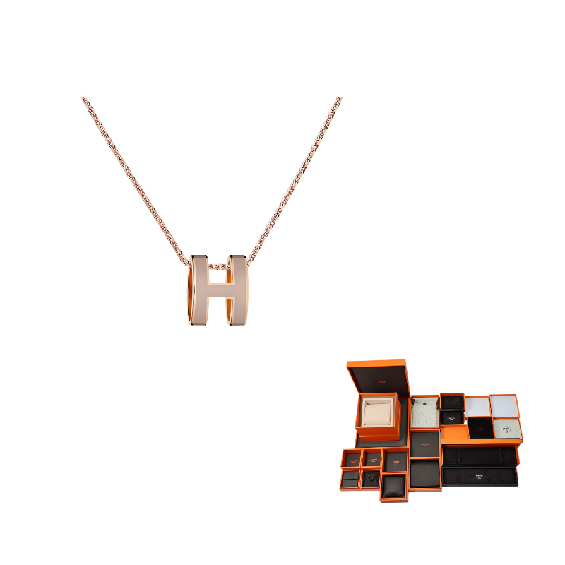 HERMES POP H Collection Gold Plated Necklaces Women's Milk Tea Light Umber