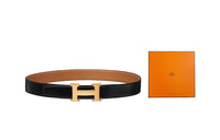 HERMES Togo Calfskin Double-Sided Leather Belt Belt Men's Black Gold Width: 3.2cm