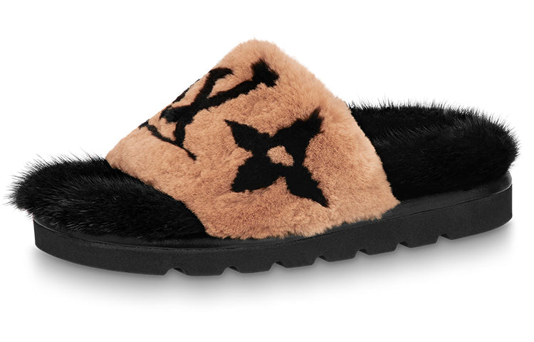 LOUIS VUITTON Pillow Slide Slippers Women's Black Brown