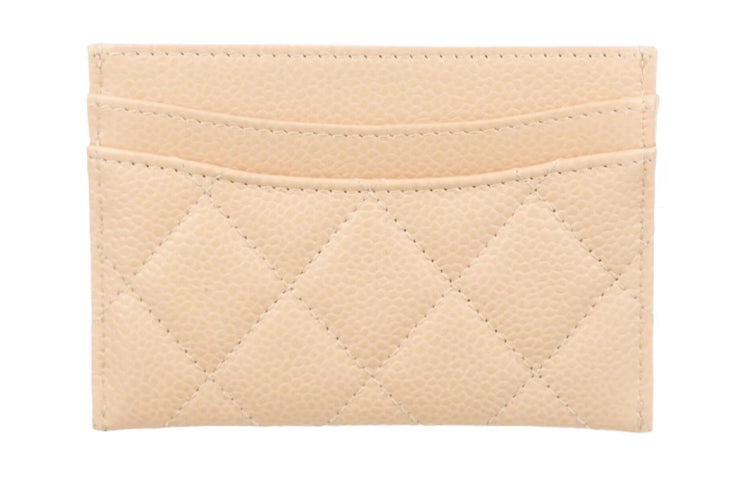 CHANEL Grained Embossed Cow Leather Card Holder Women's Beige