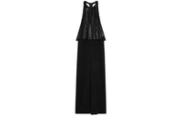 CELINE Embroidered Column Dress In Satin Lined Crepe Sleeveless Dress Women's Black