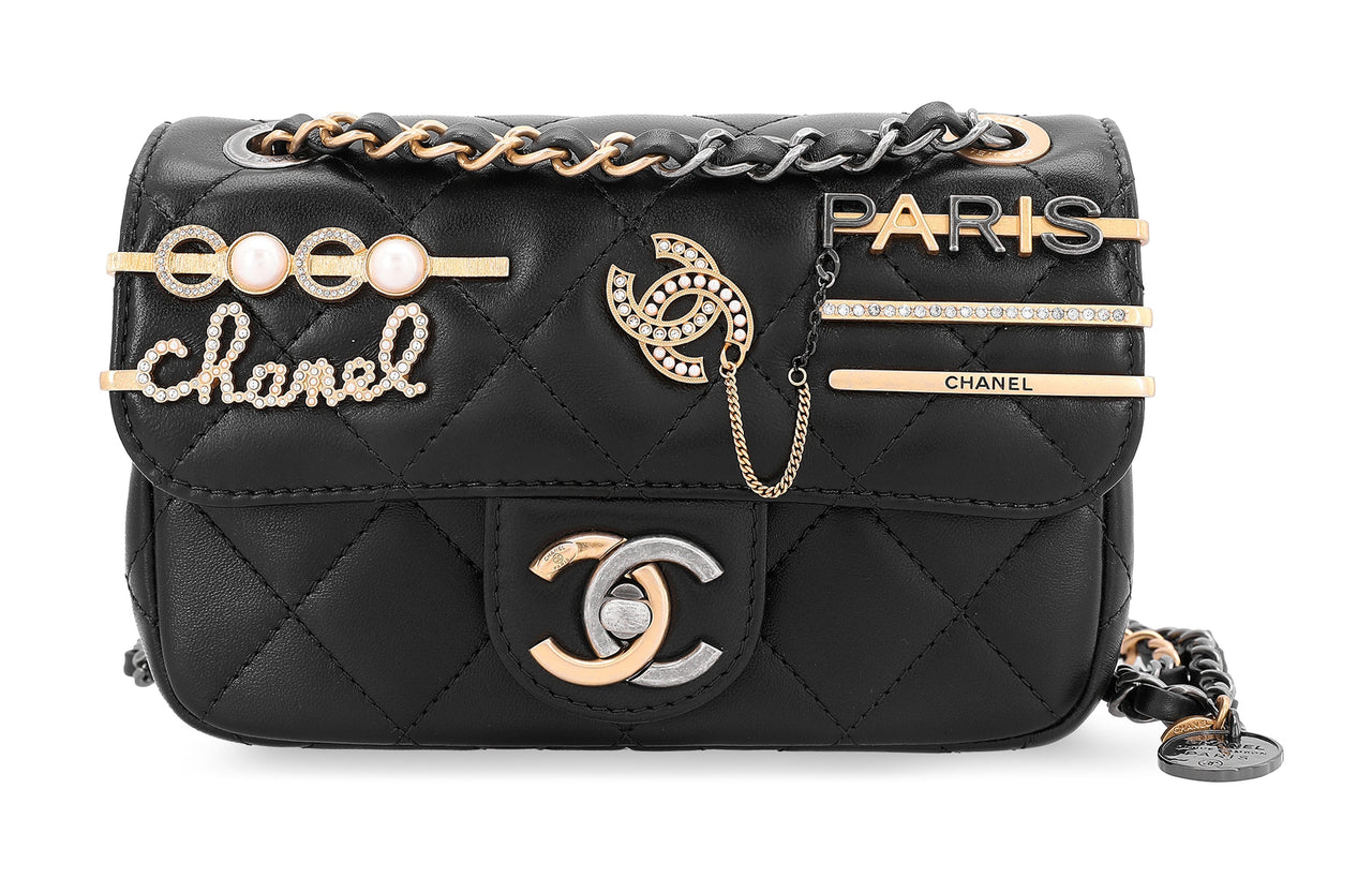 CHANEL Lambskin Flap Bag One Shoulder Handbag Crossbody Bag Small Size Women's Black